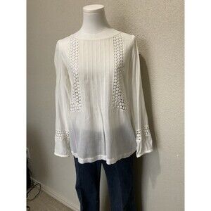 Loft Petites Women's, Long Sleeve, Lace Details, White, Size: PM